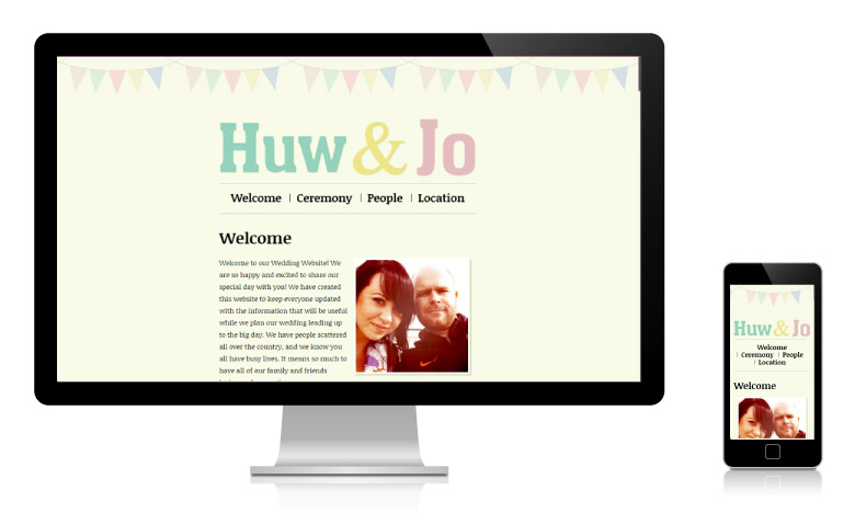 Huw and Jo website on desktop and mobile phone